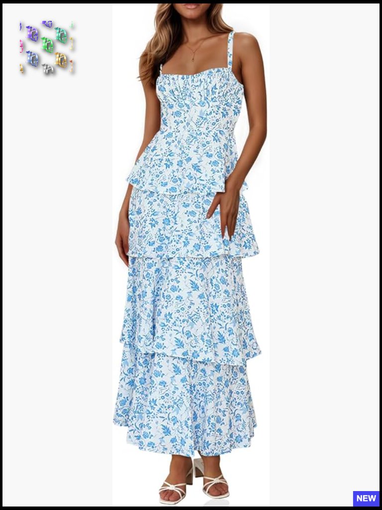 Floral Maxi Dress Spaghetti Strap Tiered Boho Chic Summer Casual Elegant
